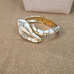Sensational Gold-Tone Crystal Rhynestone Creme Enamel COBRA Snake Cuff Braceelet